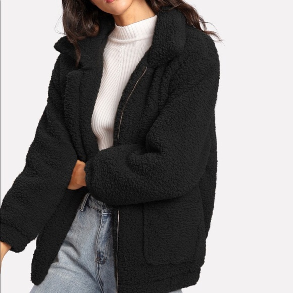 Black Teddy Jacket SHEIN